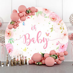 Lofaris Pink Floral Butterfly Round Baby Shower Backdrop