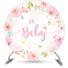 Lofaris Pink Floral Butterfly Round Baby Shower Backdrop