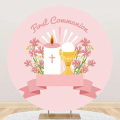 Lofaris Pink Floral Candle First Communion Baptism Backdrop