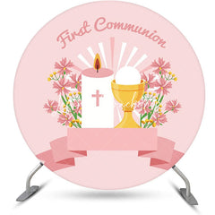 Lofaris Pink Floral Candle First Communion Baptism Backdrop