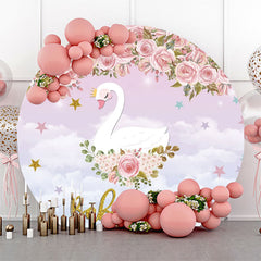 Lofaris Pink Floral Cloud Swan Round Baby Shower Backdrop