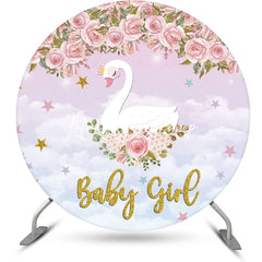 Lofaris Pink Floral Cloud Swan Round Baby Shower Backdrop