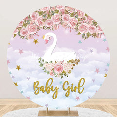 Lofaris Pink Floral Cloud Swan Round Baby Shower Backdrop