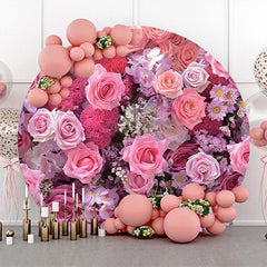 Lofaris Pink Floral Colors Pretty Round Wedding Backdrop