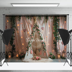 Lofaris Pink Floral Curtain Tent Greenery Wedding Backdrop