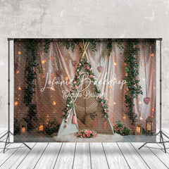 Lofaris Pink Floral Curtain Tent Greenery Wedding Backdrop