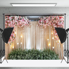 Lofaris Pink Floral Curtain Valentines Day Photo Backdrop