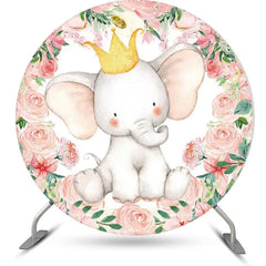 Lofaris Pink Floral Cute Elephant Round Baby Shower Backdrop