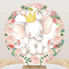 Lofaris Pink Floral Cute Elephant Round Baby Shower Backdrop