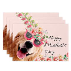 Lofaris Pink Floral Dog Happy Mothers Day Set Of 4 Placemats