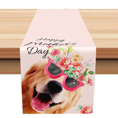 Lofaris Pink Floral Doggy Happy Mothers Day Table Runner