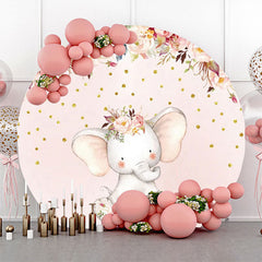 Lofaris Pink Floral Dot Elephant Round Baby Shower Backdrop