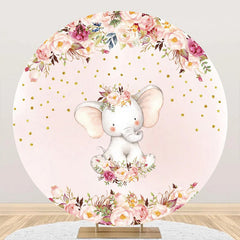 Lofaris Pink Floral Dot Elephant Round Baby Shower Backdrop