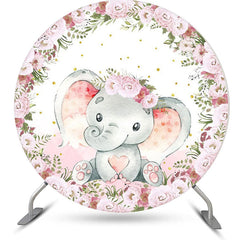 Lofaris Pink Floral Elephant Cute Round Baby Shower Backdrop