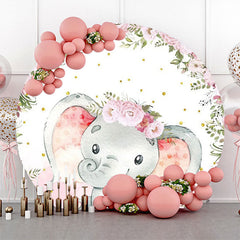 Lofaris Pink Floral Elephant Cute Round Baby Shower Backdrop