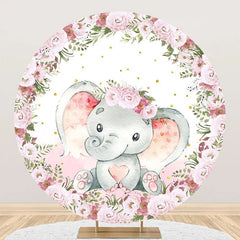 Lofaris Pink Floral Elephant Cute Round Baby Shower Backdrop