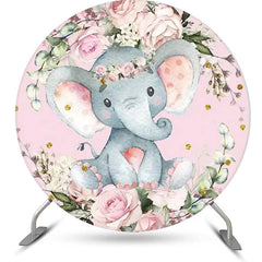 Lofaris Pink Floral Elephant Dot Round Baby Shower Backdrop