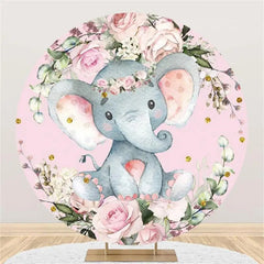 Lofaris Pink Floral Elephant Dot Round Baby Shower Backdrop