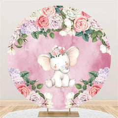 Lofaris Pink Floral Elephant Leaf Round Baby Shower Backdrop