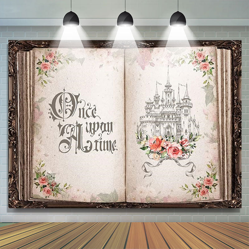 Lofaris Pink Floral Fairy Book Castle Wedding Background