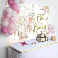 Lofaris Pink Floral Feather Boho Backdrop For Baby Shower