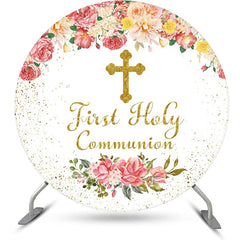 Lofaris Pink Floral First Holy Communion Baptism Backdrop