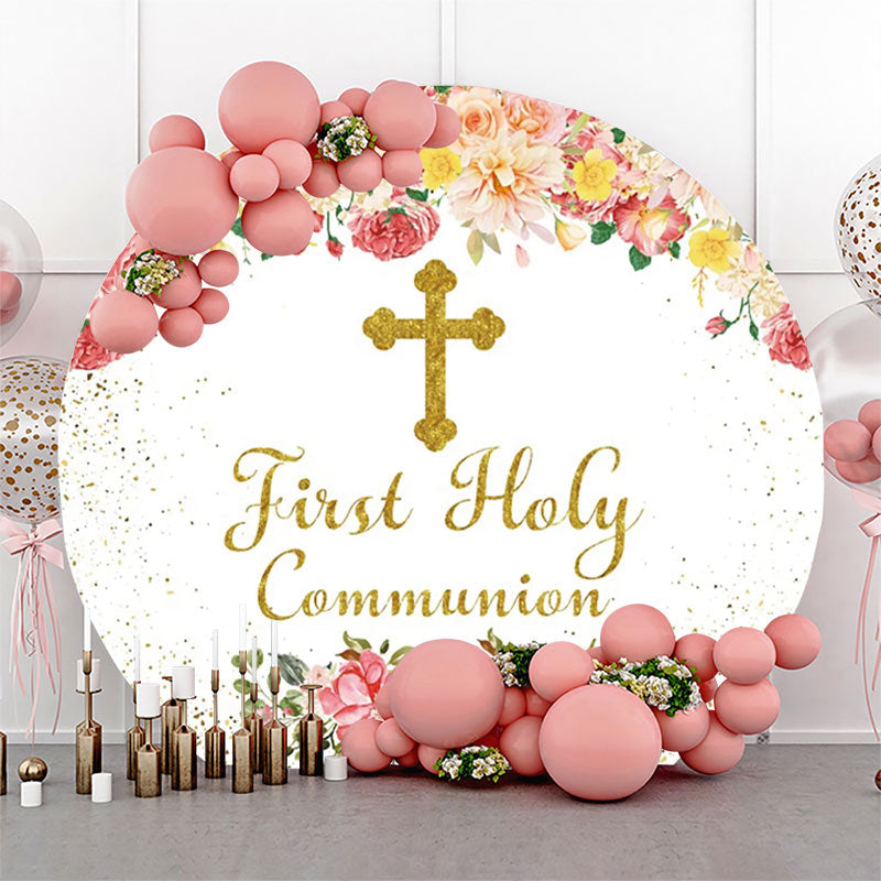 Lofaris Pink Floral First Holy Communion Baptism Backdrop