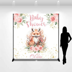 Lofaris Pink Floral Fox Leaves Custom Baby Shower Backdrop