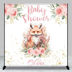 Lofaris Pink Floral Fox Leaves Custom Baby Shower Backdrop