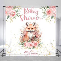 Lofaris Pink Floral Fox Leaves Custom Baby Shower Backdrop