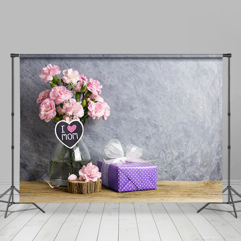 Lofaris Pink Floral Gift Grey Abstract Mothers Day Backdrop