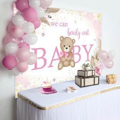 Lofaris Pink Floral Glitter Bear Baby Shower Backdrop