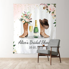 Lofaris Pink Floral Glitter Boots And Bubbly Bridal Shower Backdrop