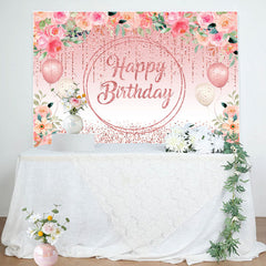 Lofaris Pink Floral Glitter Tassels Leaves Birthday Backdrop