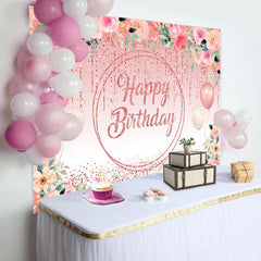 Lofaris Pink Floral Glitter Tassels Leaves Birthday Backdrop