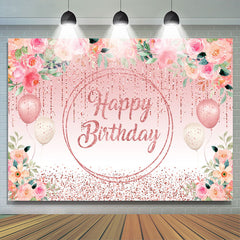 Lofaris Pink Floral Glitter Tassels Leaves Birthday Backdrop