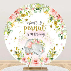 Lofaris Pink Floral Gold Elephant Round Baby Shower Backdrop