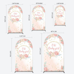 Lofaris Pink Floral Gold Glitter Oh Baby Girl Arch Backdrop