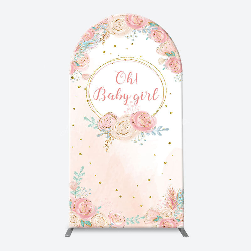 Lofaris Pink Floral Gold Glitter Oh Baby Girl Arch Backdrop