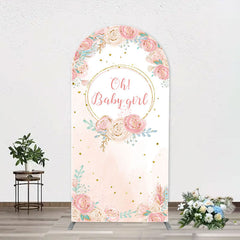 Lofaris Pink Floral Gold Glitter Oh Baby Girl Arch Backdrop