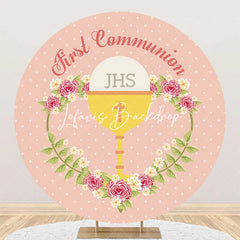 Lofaris Pink Floral Grail First Communion Baptism Backdrop