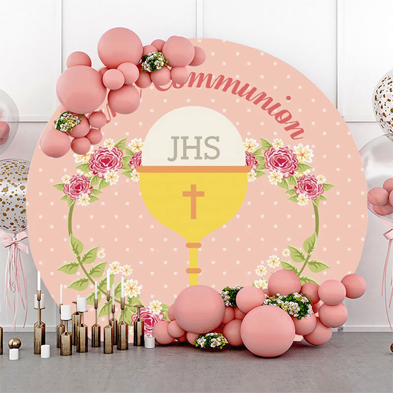 Lofaris Pink Floral Grail First Communion Baptism Backdrop