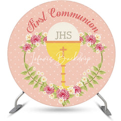 Lofaris Pink Floral Grail First Communion Baptism Backdrop