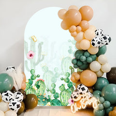 Lofaris Pink Floral Green Cactus Arch Backdrop For Birthday