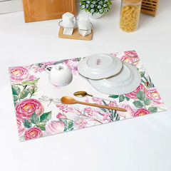 Lofaris Pink Floral Green Leaf Nature Set Of 4 Placemats