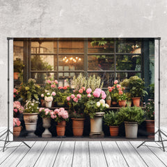 Lofaris Pink Floral Green Plant Window Spring Photo Backdrop