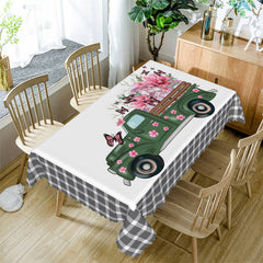 Lofaris Pink Floral Green Truck Butterfly Kitchen Tablecloth