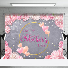 Lofaris Pink Floral Grey Lights Heart Mothers Day Backdrop