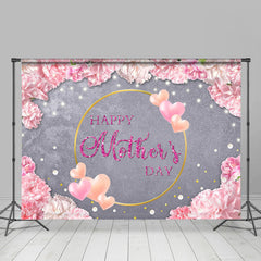 Lofaris Pink Floral Grey Lights Heart Mothers Day Backdrop