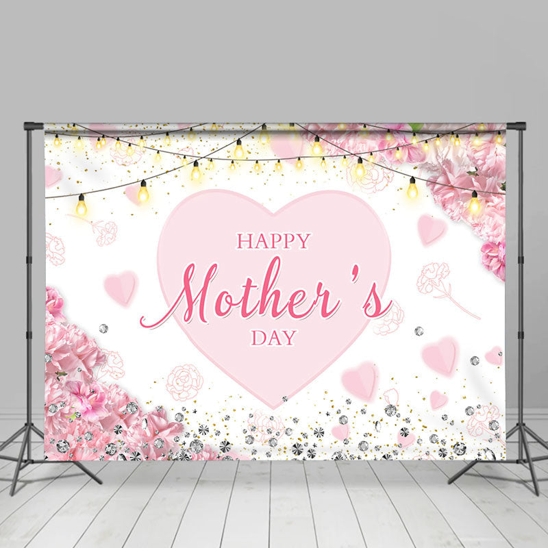 Lofaris Pink Floral Heart Diamond Light Mothers Day Backdrop